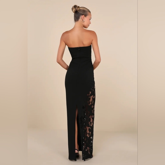 Lulus Irresistible Attitude Black Strapless Lace Column Maxi Dress L Wedding - Picture 5 of 11